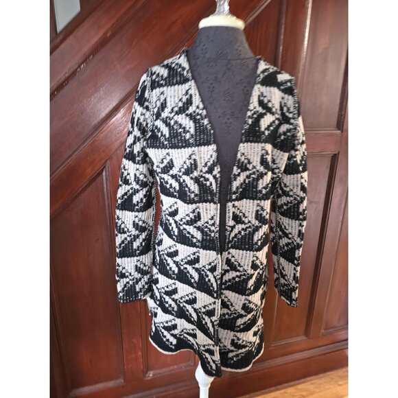 Sundance Womens Black & Beige Geometric Pattern Lambswool Cardigan Sweater - Picture 1 of 6